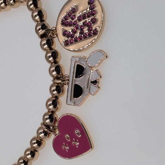 KARL LAGERFELD PARIS Pink/ Gold-Tone Charm Beaded Necklace Choupette Cat/Icon - Picture 3 of 6